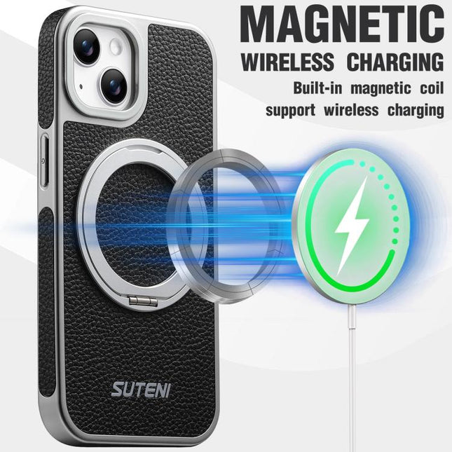 Suteni G6 Large Litchi Texture Electroplated 360 Rotation Holder Magnetic Phone Case, For iPhone 15, For iPhone 14, For iPhone 14 Pro, For iPhone 14 Pro Max, For iPhone 13 Pro Max, For iPhone 13 Pro, For iPhone 13
