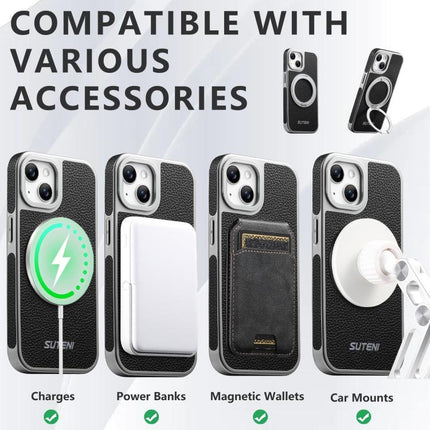 Suteni G6 Large Litchi Texture Electroplated 360 Rotation Holder Magnetic Phone Case, For iPhone 15, For iPhone 14, For iPhone 14 Pro, For iPhone 14 Pro Max, For iPhone 13 Pro Max, For iPhone 13 Pro, For iPhone 13