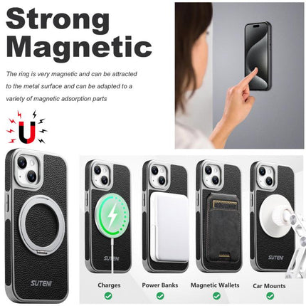 Suteni G6 Large Litchi Texture Electroplated 360 Rotation Holder Magnetic Phone Case, For iPhone 15, For iPhone 14, For iPhone 14 Pro, For iPhone 14 Pro Max, For iPhone 13 Pro Max, For iPhone 13 Pro, For iPhone 13