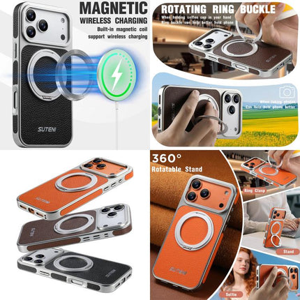 Suteni G6 Large Litchi Texture Electroplated 360 Rotation Holder Magnetic Phone Case, For iPhone 15, For iPhone 14, For iPhone 14 Pro, For iPhone 14 Pro Max, For iPhone 13 Pro Max, For iPhone 13 Pro, For iPhone 13