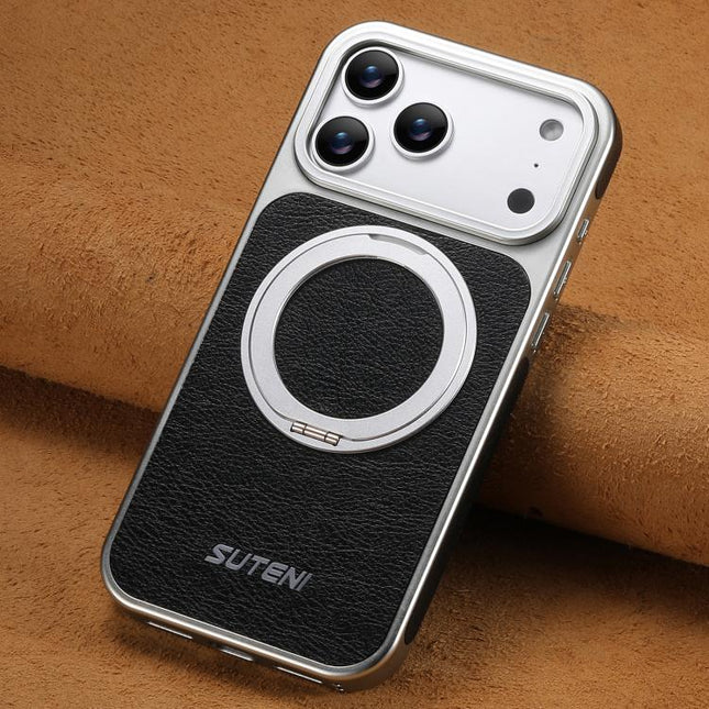 Suteni G6 Crazy Horse Texture Electroplated 360 Rotation Holder Magnetic Phone Case, For iPhone 17 Pro Max, For iPhone 17 Pro, For iPhone 17, For iPhone 16 Pro Max, For iPhone 16 Pro, For iPhone 16