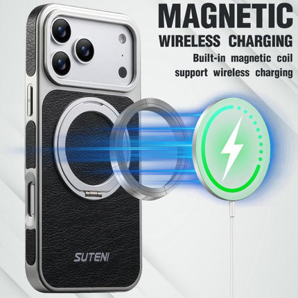 Suteni G6 Crazy Horse Texture Electroplated 360 Rotation Holder Magnetic Phone Case, For iPhone 17 Pro Max, For iPhone 17 Pro, For iPhone 17, For iPhone 16 Pro Max, For iPhone 16 Pro, For iPhone 16