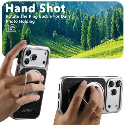 Suteni G6 Crazy Horse Texture Electroplated 360 Rotation Holder Magnetic Phone Case, For iPhone 17 Pro Max, For iPhone 17 Pro, For iPhone 17, For iPhone 16 Pro Max, For iPhone 16 Pro, For iPhone 16