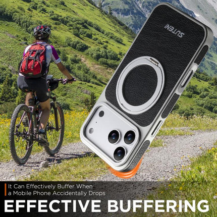 Suteni G6 Crazy Horse Texture Electroplated 360 Rotation Holder Magnetic Phone Case, For iPhone 17 Pro Max, For iPhone 17 Pro, For iPhone 17, For iPhone 16 Pro Max, For iPhone 16 Pro, For iPhone 16