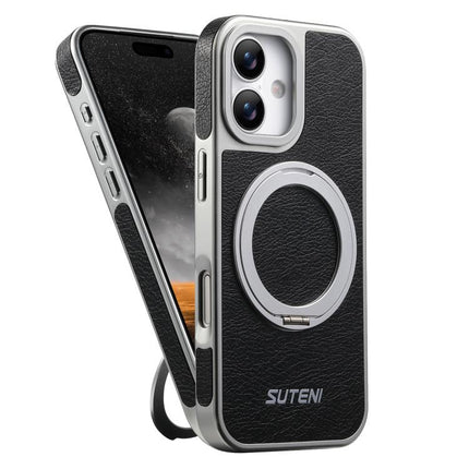 Suteni G6 Crazy Horse Texture Electroplated 360 Rotation Holder Magnetic Phone Case, For iPhone 17 Pro Max, For iPhone 17 Pro, For iPhone 17, For iPhone 16 Pro Max, For iPhone 16 Pro, For iPhone 16
