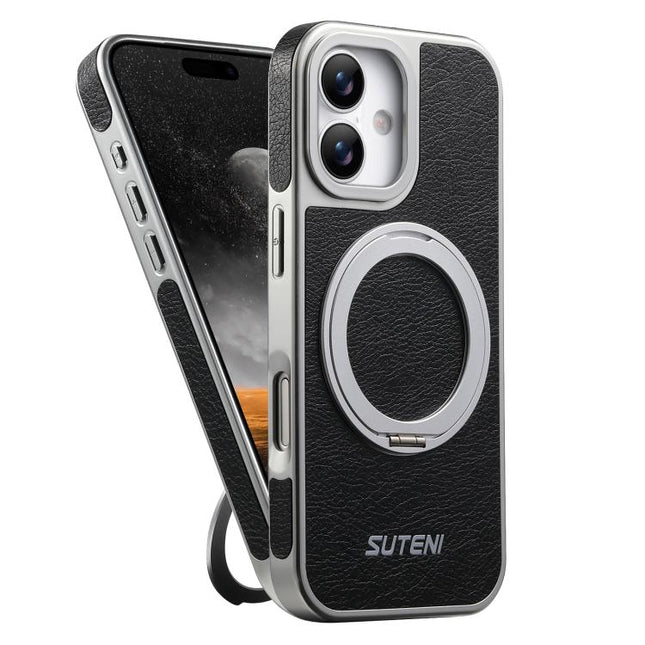 Suteni G6 Crazy Horse Texture Electroplated 360 Rotation Holder Magnetic Phone Case, For iPhone 17 Pro Max, For iPhone 17 Pro, For iPhone 17, For iPhone 16 Pro Max, For iPhone 16 Pro, For iPhone 16