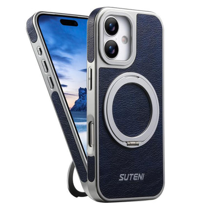 Suteni G6 Crazy Horse Texture Electroplated 360 Rotation Holder Magnetic Phone Case, For iPhone 17 Pro Max, For iPhone 17 Pro, For iPhone 17, For iPhone 16 Pro Max, For iPhone 16 Pro, For iPhone 16