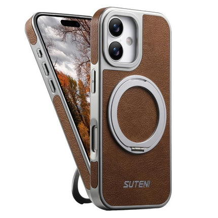 Suteni G6 Crazy Horse Texture Electroplated 360 Rotation Holder Magnetic Phone Case, For iPhone 17 Pro Max, For iPhone 17 Pro, For iPhone 17, For iPhone 16 Pro Max, For iPhone 16 Pro, For iPhone 16
