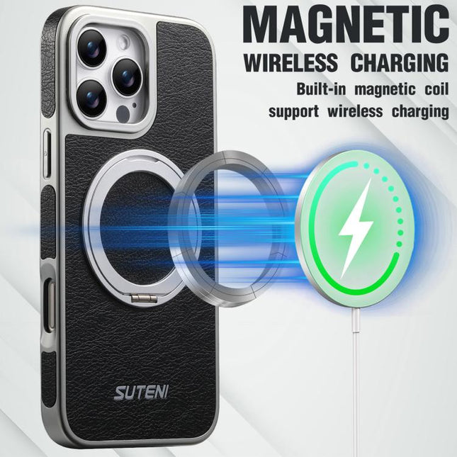 Suteni G6 Crazy Horse Texture Electroplated 360 Rotation Holder Magnetic Phone Case, For iPhone 15 Pro Max, For iPhone 15 Pro, For iPhone 15, For iPhone 14, For iPhone 14 Pro, For iPhone 14 Pro Max