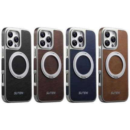Suteni G6 Crazy Horse Texture Electroplated 360 Rotation Holder Magnetic Phone Case, For iPhone 15 Pro Max, For iPhone 15 Pro, For iPhone 15, For iPhone 14, For iPhone 14 Pro, For iPhone 14 Pro Max