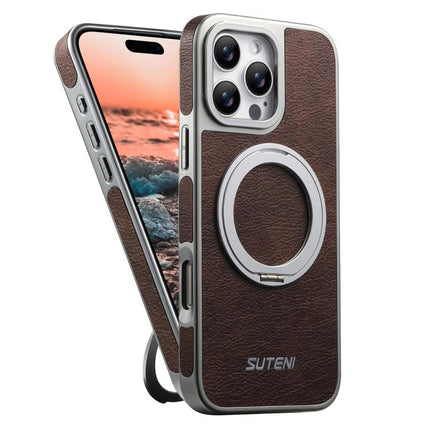 Suteni G6 Crazy Horse Texture Electroplated 360 Rotation Holder Magnetic Phone Case, For iPhone 15 Pro Max, For iPhone 15 Pro, For iPhone 15, For iPhone 14, For iPhone 14 Pro, For iPhone 14 Pro Max