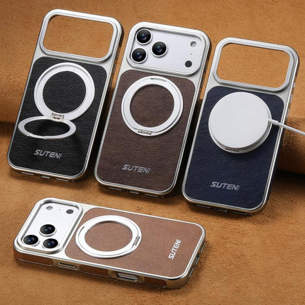 Suteni G6 Crazy Horse Texture Electroplated 360 Rotation Holder Magnetic Phone Case, For iPhone 17 Pro Max, For iPhone 17 Pro, For iPhone 17, For iPhone 16 Pro Max, For iPhone 16 Pro, For iPhone 16