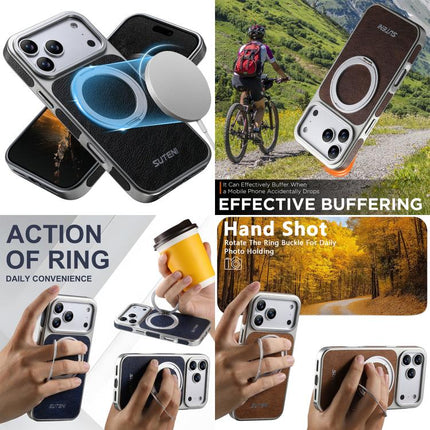 Suteni G6 Crazy Horse Texture Electroplated 360 Rotation Holder Magnetic Phone Case, For iPhone 15 Pro Max, For iPhone 15 Pro, For iPhone 15, For iPhone 14, For iPhone 14 Pro, For iPhone 14 Pro Max