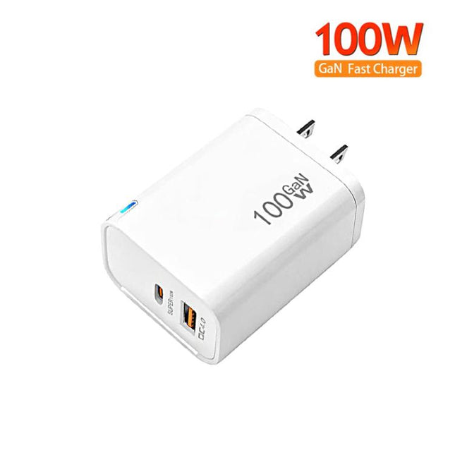 PD47 100W GaN PD Type-C + QC3.0 USB Charger with Type-C to Type-C / 8-Pin Data Cable, US Plug, US Plug