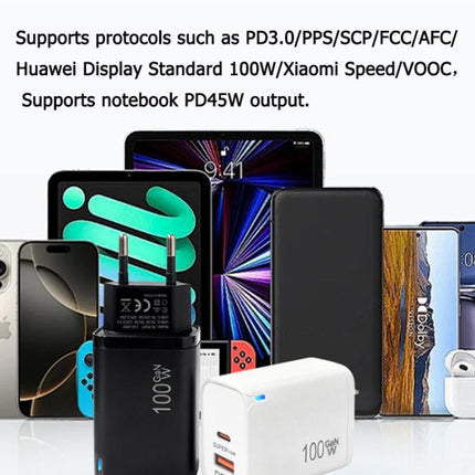 PD47 100W GaN PD Type-C + QC3.0 USB Charger with Type-C to Type-C / 8-Pin Data Cable, UK Plug, UK Plug