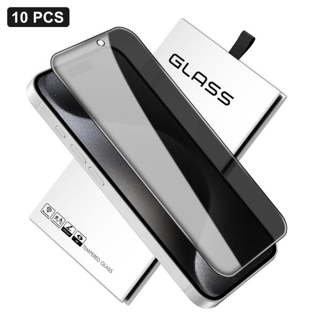 10pcs 360-Degree Privacy Silk-Screen Print Large Curved Edge High-Aluminium Tempered Glass Film, For iPhone 17e / 16e, For iPhone 17 Pro Max, For iPhone 17 Pro, For iPhone 17, For iPhone Air, For iPhone 16 Pro Max, For iPhone 16 Pro, For iPhone 16 Plus...
