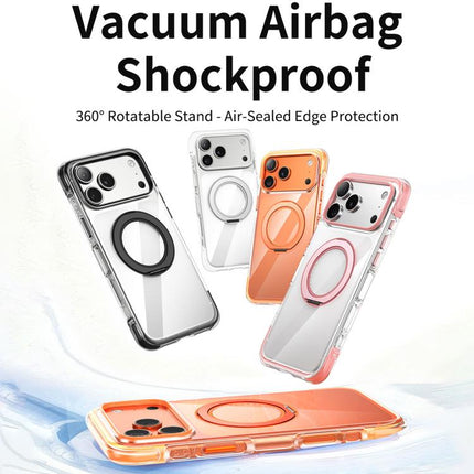 Vacuum-Sealed Transparent Airbag Magnetic Rotation Holder Acrylic Phone Case, For iPhone 17 Pro Max, For iPhone 17 Pro, For iPhone 17