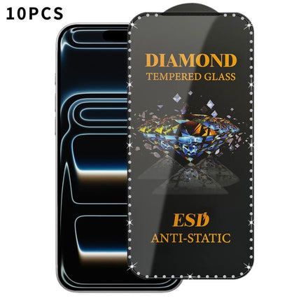 10pcs Full-Screen Diamond-Studded Silkscreen High-Definition Anti-Static Tempered Glass Film, For iPhone 17 Pro Max, For iPhone 17 Pro, For iPhone 17, For iPhone Air, For iPhone 16 Pro Max, For iPhone 16 Pro, For iPhone 16 Plus, For iPhone 16          ...