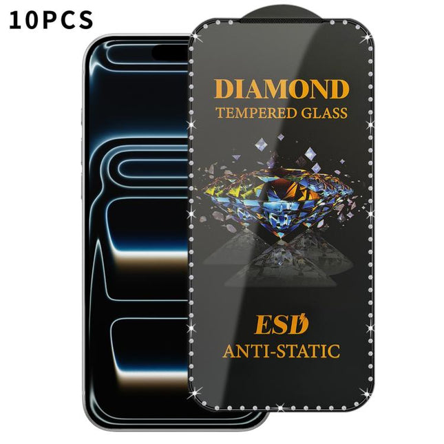 10pcs Full-Screen Diamond-Studded Silkscreen High-Definition Anti-Static Tempered Glass Film, For iPhone 17 Pro Max, For iPhone 17 Pro, For iPhone 17, For iPhone Air, For iPhone 16 Pro Max, For iPhone 16 Pro, For iPhone 16 Plus, For iPhone 16          ...