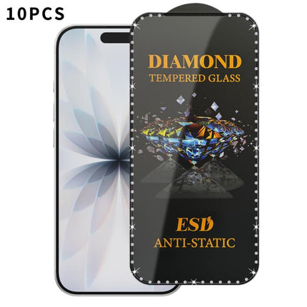 10pcs Full-Screen Diamond-Studded Silkscreen High-Definition Anti-Static Tempered Glass Film, For iPhone 17 Pro Max, For iPhone 17 Pro, For iPhone 17, For iPhone Air, For iPhone 16 Pro Max, For iPhone 16 Pro, For iPhone 16 Plus, For iPhone 16          ...
