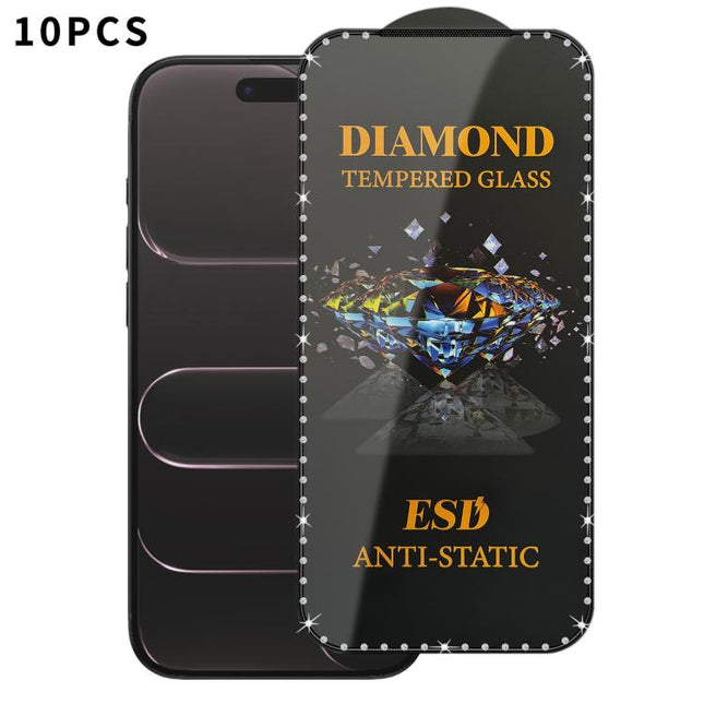 10pcs Full-Screen Diamond-Studded Silkscreen High-Definition Anti-Static Tempered Glass Film, For iPhone 17 Pro Max, For iPhone 17 Pro, For iPhone 17, For iPhone Air, For iPhone 16 Pro Max, For iPhone 16 Pro, For iPhone 16 Plus, For iPhone 16          ...