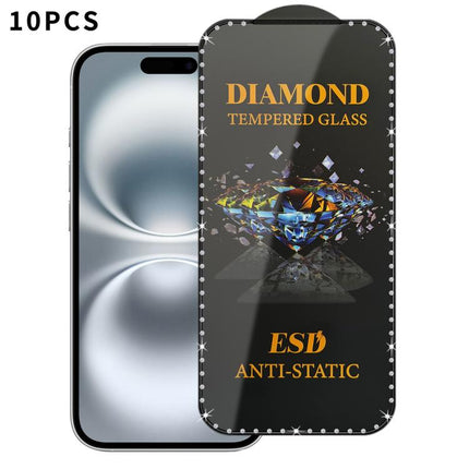 10pcs Full-Screen Diamond-Studded Silkscreen High-Definition Anti-Static Tempered Glass Film, For iPhone 17 Pro Max, For iPhone 17 Pro, For iPhone 17, For iPhone Air, For iPhone 16 Pro Max, For iPhone 16 Pro, For iPhone 16 Plus, For iPhone 16          ...