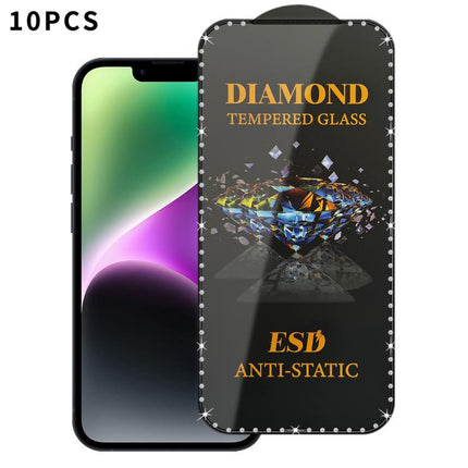 10pcs Full-Screen Diamond-Studded Silkscreen High-Definition Anti-Static Tempered Glass Film, For iPhone 17 Pro Max, For iPhone 17 Pro, For iPhone 17, For iPhone Air, For iPhone 16 Pro Max, For iPhone 16 Pro, For iPhone 16 Plus, For iPhone 16          ...