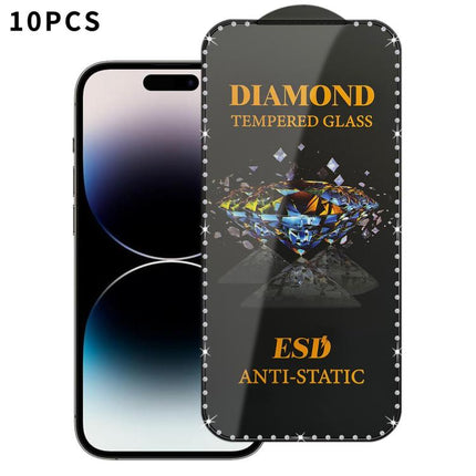 10pcs Full-Screen Diamond-Studded Silkscreen High-Definition Anti-Static Tempered Glass Film, For iPhone 17 Pro Max, For iPhone 17 Pro, For iPhone 17, For iPhone Air, For iPhone 16 Pro Max, For iPhone 16 Pro, For iPhone 16 Plus, For iPhone 16          ...