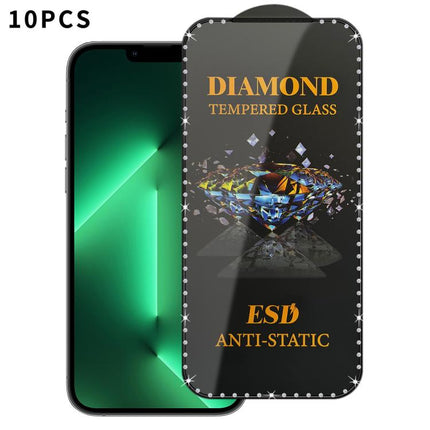 10pcs Full-Screen Diamond-Studded Silkscreen High-Definition Anti-Static Tempered Glass Film, For iPhone 17 Pro Max, For iPhone 17 Pro, For iPhone 17, For iPhone Air, For iPhone 16 Pro Max, For iPhone 16 Pro, For iPhone 16 Plus, For iPhone 16          ...