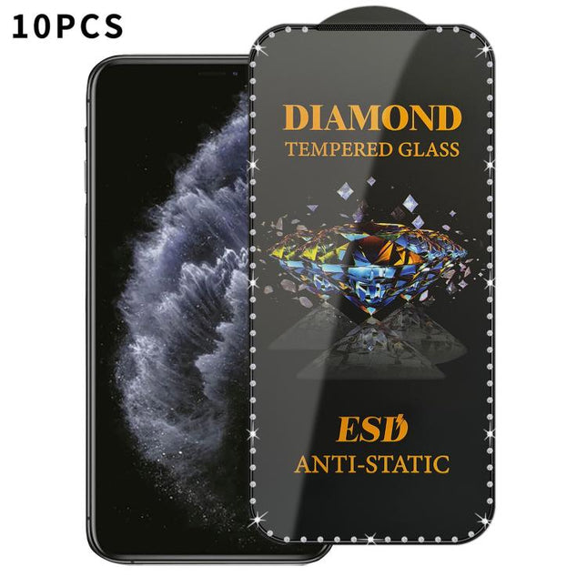 10pcs Full-Screen Diamond-Studded Silkscreen High-Definition Anti-Static Tempered Glass Film, For iPhone 11 Pro