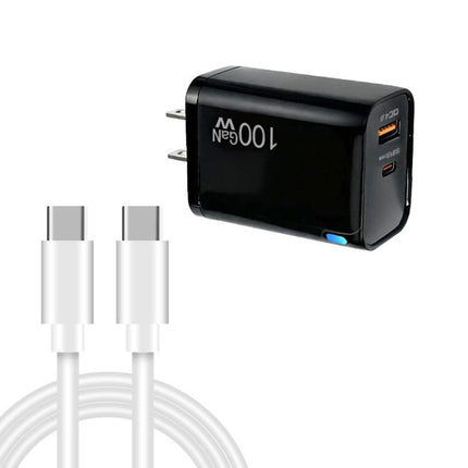 PD47 GaN 100W PD Type-C + QC3.0 USB Charger with Type-C to Type-C Data Cable, US Plug, US Plug