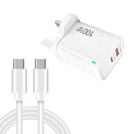 PD47 GaN 100W PD Type-C + QC3.0 USB Charger with Type-C to Type-C Data Cable, UK Plug, UK Plug