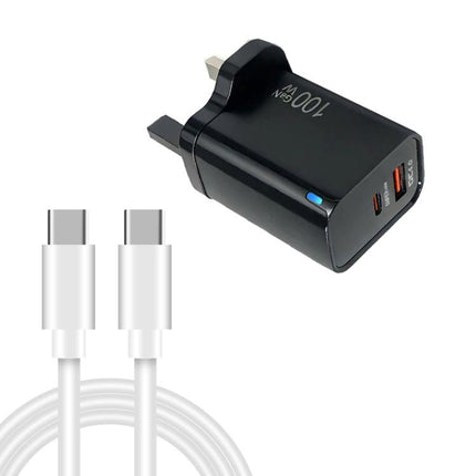 PD47 GaN 100W PD Type-C + QC3.0 USB Charger with Type-C to Type-C Data Cable, UK Plug, UK Plug