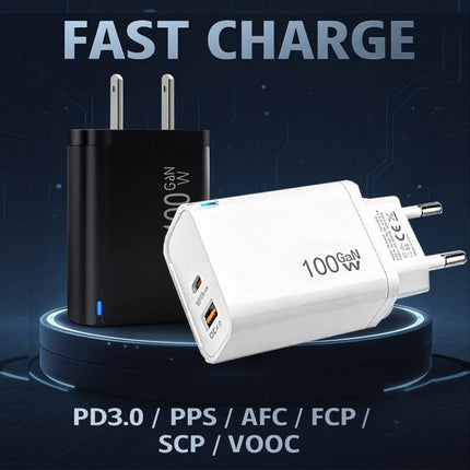 PD47 GaN 100W PD Type-C + QC3.0 USB Charger with Type-C to Type-C Data Cable, UK Plug, UK Plug