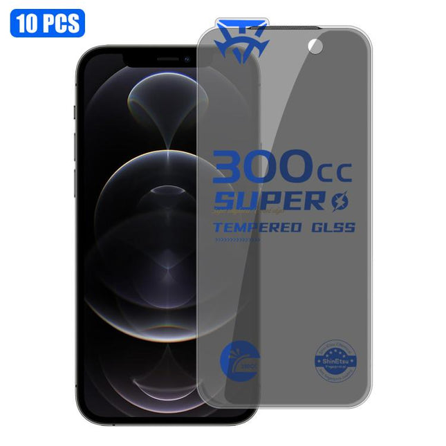 10pcs 300CC Large Arc Antistatic Corning Gorilla Privacy Tempered Glass Film, For iPhone 12 Pro