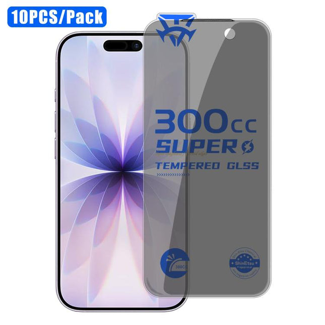 10pcs 300CC Large Arc Antistatic Corning Gorilla Privacy Tempered Glass Film, For iPhone 17 Pro Max, For iPhone 17 Pro, For iPhone 17, For iPhone Air, For iPhone 16 Pro Max, For iPhone 16 Pro, For iPhone 16 Plus, For iPhone 16, For iPhone 15 Pro Max   ...