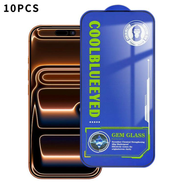 10pcs CoolBlueEyed Dustproof Mesh Anti-Static Silk Screen HD Tempered Glass Film, For iPhone 17 Pro Max, For iPhone 17 Pro, For iPhone 17, For iPhone Air, For iPhone 16 Pro Max, For iPhone 16 Pro, For iPhone 16 Plus, For iPhone 16, For iPhone 15 Pro Ma...