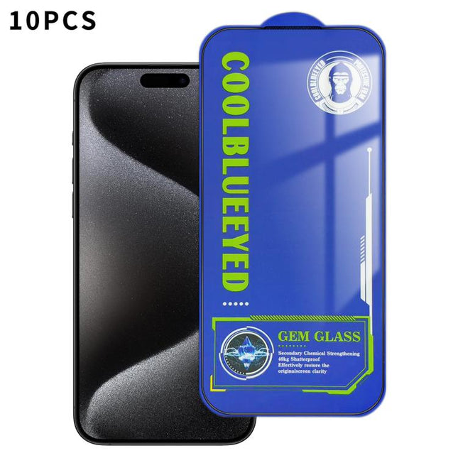 10pcs CoolBlueEyed Dustproof Mesh Anti-Static Silk Screen HD Tempered Glass Film, For iPhone 17 Pro Max, For iPhone 17 Pro, For iPhone 17, For iPhone Air, For iPhone 16 Pro Max, For iPhone 16 Pro, For iPhone 16 Plus, For iPhone 16, For iPhone 15 Pro Ma...