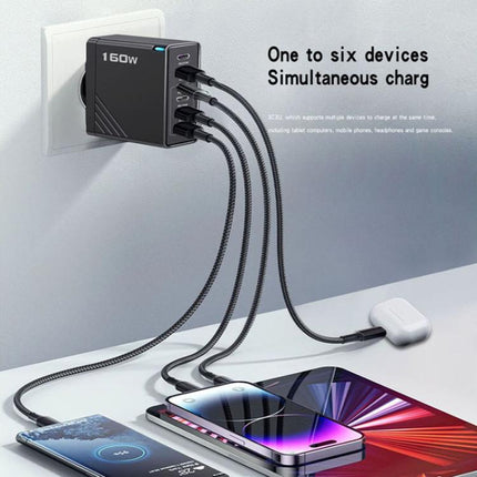 160W Type-C x 3, USB x 3 Quick Charger with Type-C to Type-C / 8 Pin Cable, US Plug, US Plug + Cable