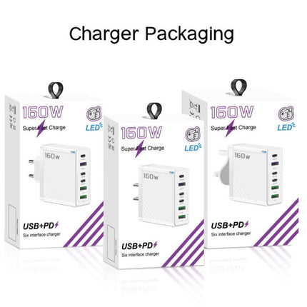 160W Type-C x 3, USB x 3 Quick Charger with Type-C to Type-C / 8 Pin Cable, US Plug, US Plug + Cable