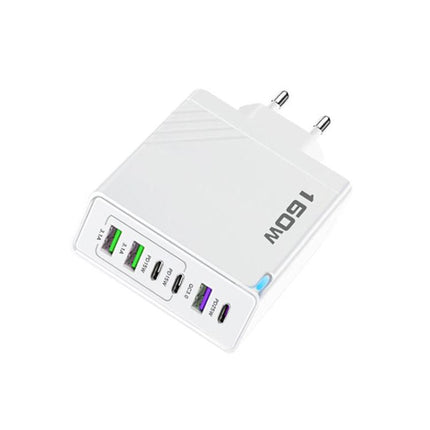 160W Type-C x 3, USB x 3 Quick Charger with Type-C to Type-C / 8 Pin Cable, EU Plug, EU Plug + Cable