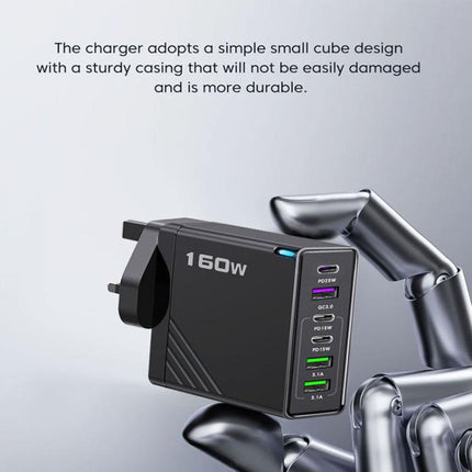 160W Type-C x 3, USB x 3 Quick Charger with Type-C to Type-C / 8 Pin Cable, EU Plug, EU Plug + Cable