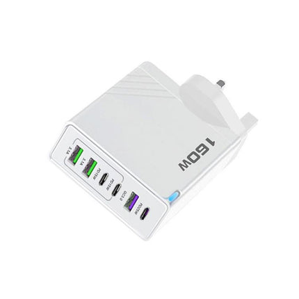 160W Type-C x 3, USB x 3 Quick Charger with Type-C to Type-C / 8 Pin Cable, UK Plug, UK Plug + Cable
