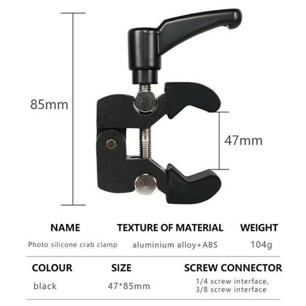Z039 Photography Clamp 1/4 and 3/8 Thread Crab Pliers Clip For DSLR Cameras