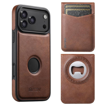 Suteni G1S5 2-in-1 Magnetic Detachable Bottle Opener Card Bag Cow Leather Back Phone Case, For iPhone 17 Pro Max, For iPhone 17 Pro, For iPhone 17, For iPhone Air, For iPhone 16 Pro Max, For iPhone 16 Pro, For iPhone 16 Plus, For iPhone 16