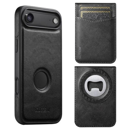 Suteni G1S5 2-in-1 Magnetic Detachable Bottle Opener Card Bag Cow Leather Back Phone Case, For iPhone 17 Pro Max, For iPhone 17 Pro, For iPhone 17, For iPhone Air, For iPhone 16 Pro Max, For iPhone 16 Pro, For iPhone 16 Plus, For iPhone 16