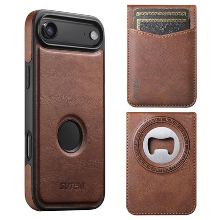 Suteni G1S5 2-in-1 Magnetic Detachable Bottle Opener Card Bag Cow Leather Back Phone Case, For iPhone 17 Pro Max, For iPhone 17 Pro, For iPhone 17, For iPhone Air, For iPhone 16 Pro Max, For iPhone 16 Pro, For iPhone 16 Plus, For iPhone 16