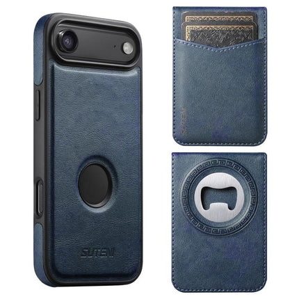 Suteni G1S5 2-in-1 Magnetic Detachable Bottle Opener Card Bag Cow Leather Back Phone Case, For iPhone 17 Pro Max, For iPhone 17 Pro, For iPhone 17, For iPhone Air, For iPhone 16 Pro Max, For iPhone 16 Pro, For iPhone 16 Plus, For iPhone 16