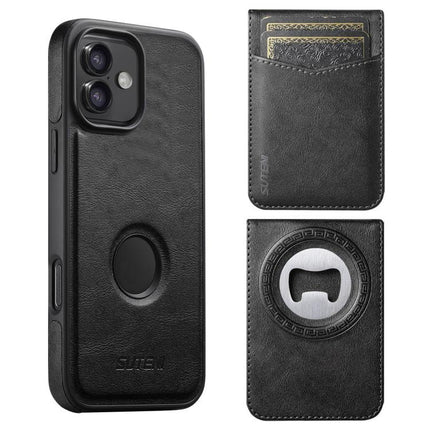 Suteni G1S5 2-in-1 Magnetic Detachable Bottle Opener Card Bag Cow Leather Back Phone Case, For iPhone 17 Pro Max, For iPhone 17 Pro, For iPhone 17, For iPhone Air, For iPhone 16 Pro Max, For iPhone 16 Pro, For iPhone 16 Plus, For iPhone 16