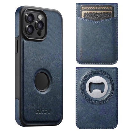 Suteni G1S5 2-in-1 Magnetic Detachable Bottle Opener Card Bag Cow Leather Back Phone Case, For iPhone 15 Pro Max, For iPhone 15 Pro, For iPhone 15 Plus, For iPhone 15, For iPhone 14 Plus, For iPhone 14, For iPhone 14 Pro, For iPhone 14 Pro Max